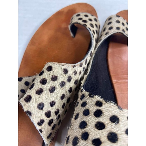 Women's Leopards Animal Print Leather Slip-On Toe Ring Sandals 39 - Picture 3 of 9